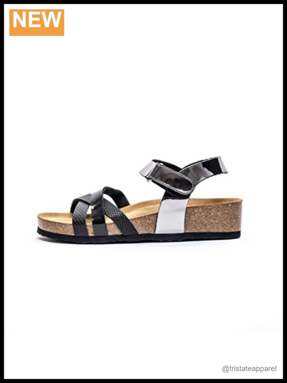 Ankle Strap Flat Sandals Cork Sole Suede Footbed Hook Loop